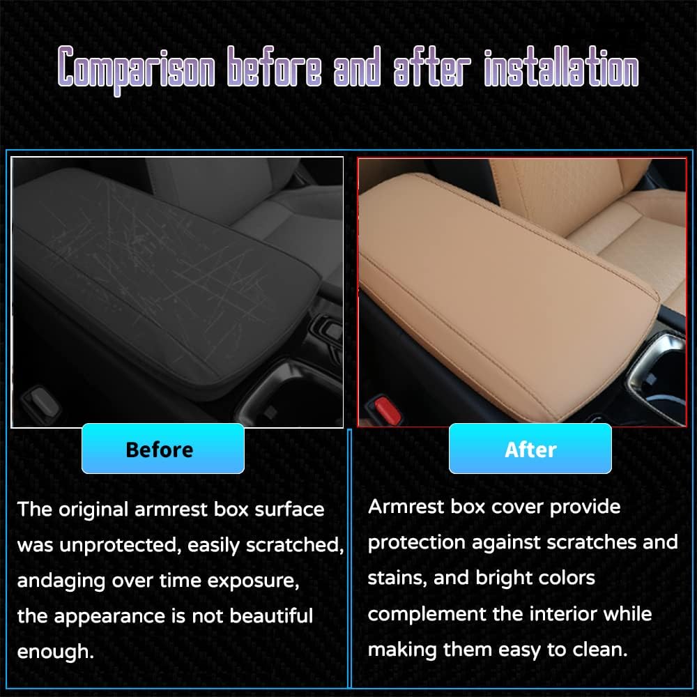 Custom Interior Accessories for 2023 Lexus RX 350 RX 350h RX 450h+ RX 500h Leather Center Armrest Box Cover Armrest Cushion Central Armrest Protector Pad(Black with Black Stitching)