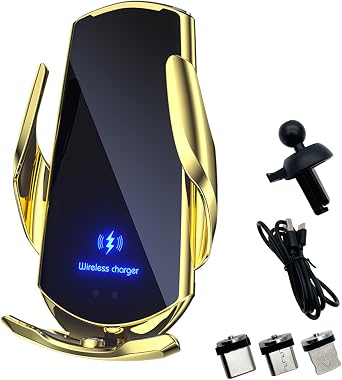 Wireless Car Charger Automotive Electric Induction 15W Wireless Charger Car Vent Mount Bracket Fast Charging Auto-Clamping Car Phone Holder Mount Air Vent Phone Holde Gold