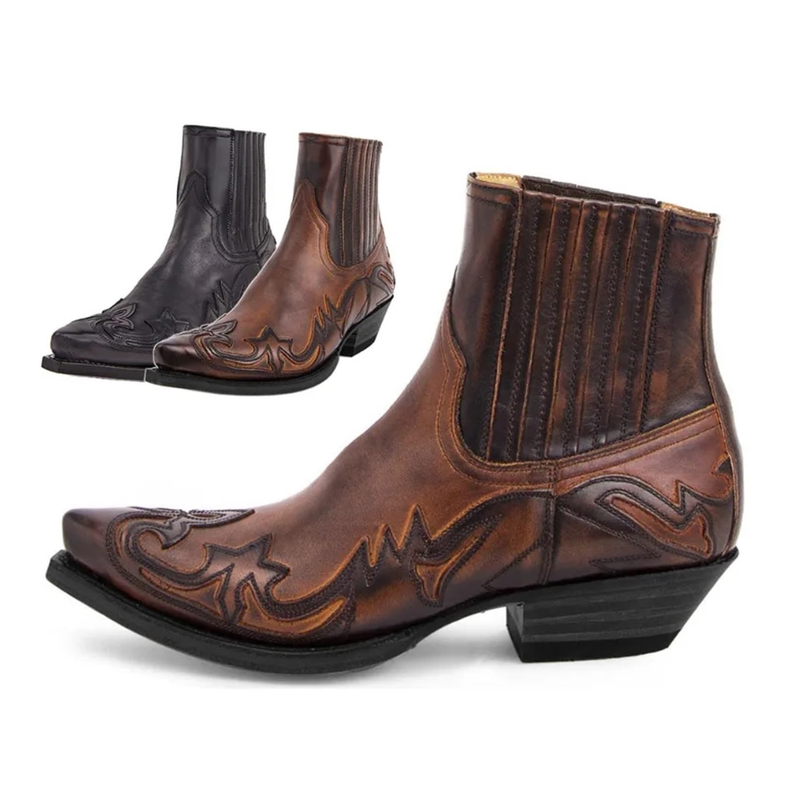 Botas Vaqueras Hombre Botas de Hombre, Botines de cuña for Hombre, Botas Vaqueras Occidentales, Zapatos de Cuero Unisex for Hombre, Resistentes(Brown,42)