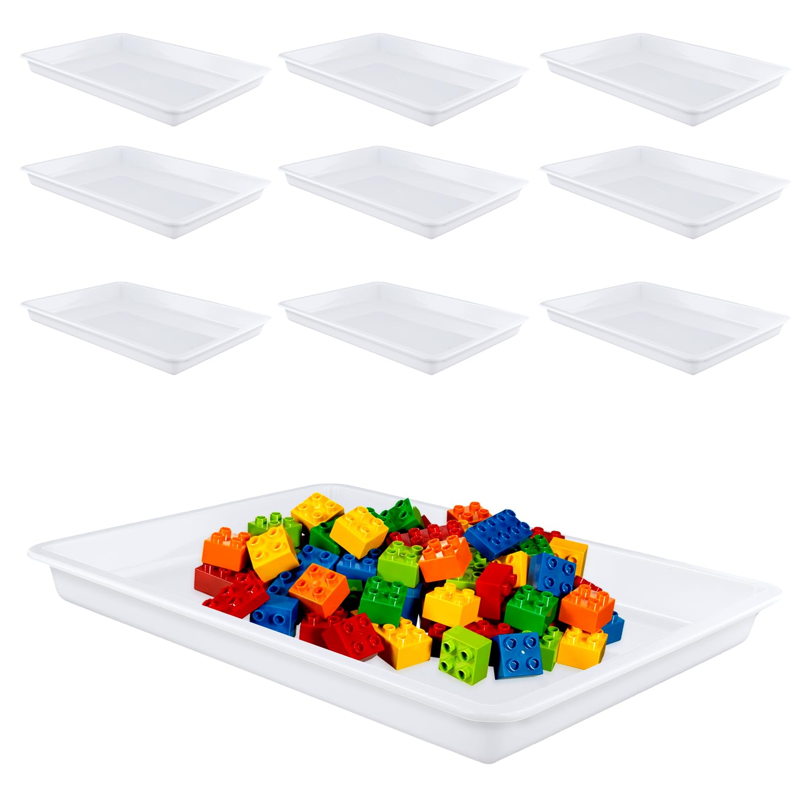 Plateaux de service blanc rectangulaires lot de 10 de 39,5x28,5 cm en plastique pour la maison