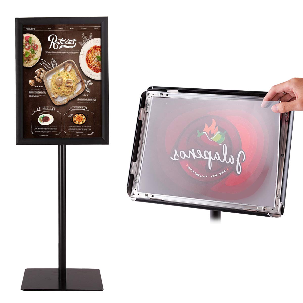 COSTWAY Espositore da Pavimento per Poster A3 Girevole 360° Regolabile in Altezza Nero