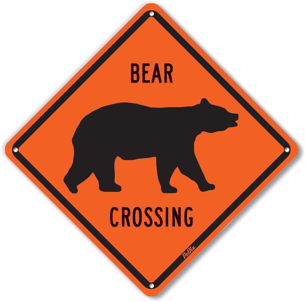PetKa Signs and Graphics PKAC-0064-NA_10x10 "Bear Crossing" Aluminum Sign, 10" x 10", Black on Orange
