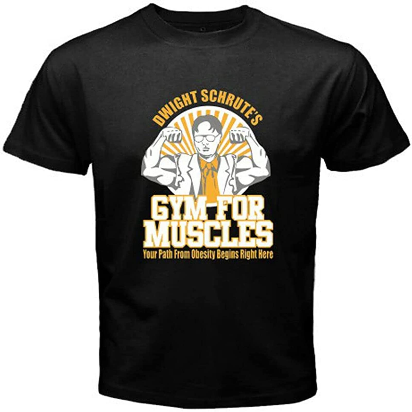 LIANGYAN Dwight Schrute's Gym for Muscles Logo Men's Black T-Shirt