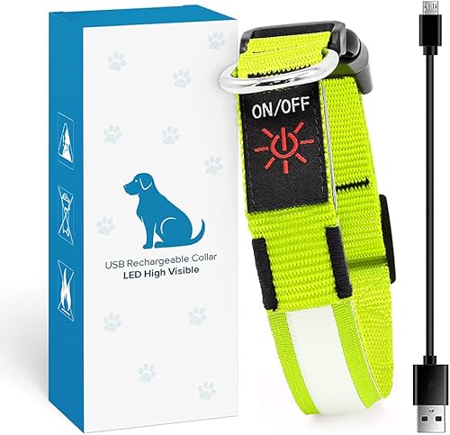 BSEEN Collares iluminados para perros, collar recargable para cachorros, collar ajustable con brillo para perro, collar reflectante para mascotas,