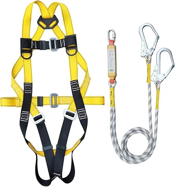 5-Point Fall Arrest Harness Set - Harnas Valbeveiliging with Steel Hook & Rope