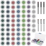 76Pcs 1 Inch Mini Radial Bristle Disc Mix Kit with 2.35mm/3mm Mandrels for Rotary Tools Accessories Cleaning Deburring Sanding, Grit 80/120/220/400/600/1000/2500 Abrasive Buffing Wheel Polishing Bits