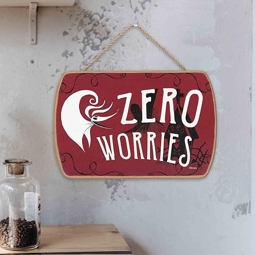 Miniatura 5 de Disney The Nightmare Before Christmas Zero Worries - Decoración de pared de madera para colgar Divertido letrero de cero para decoración