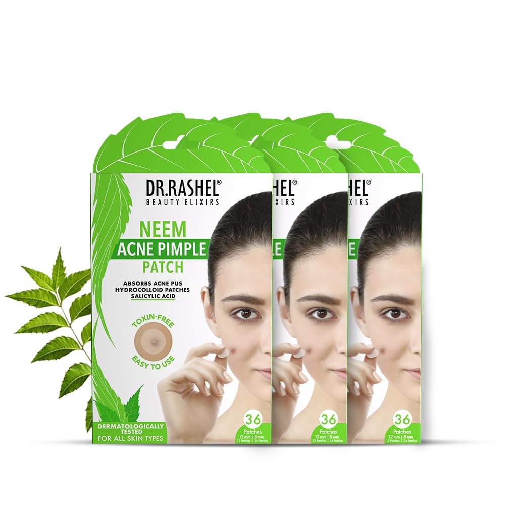 DR.RASHEL Neem Acne Pimple Patch with Salicylic Acid, Hydrocolloid Patches for Zits and Blemishes, Pack Of 3 (36 Patches each)-image-34