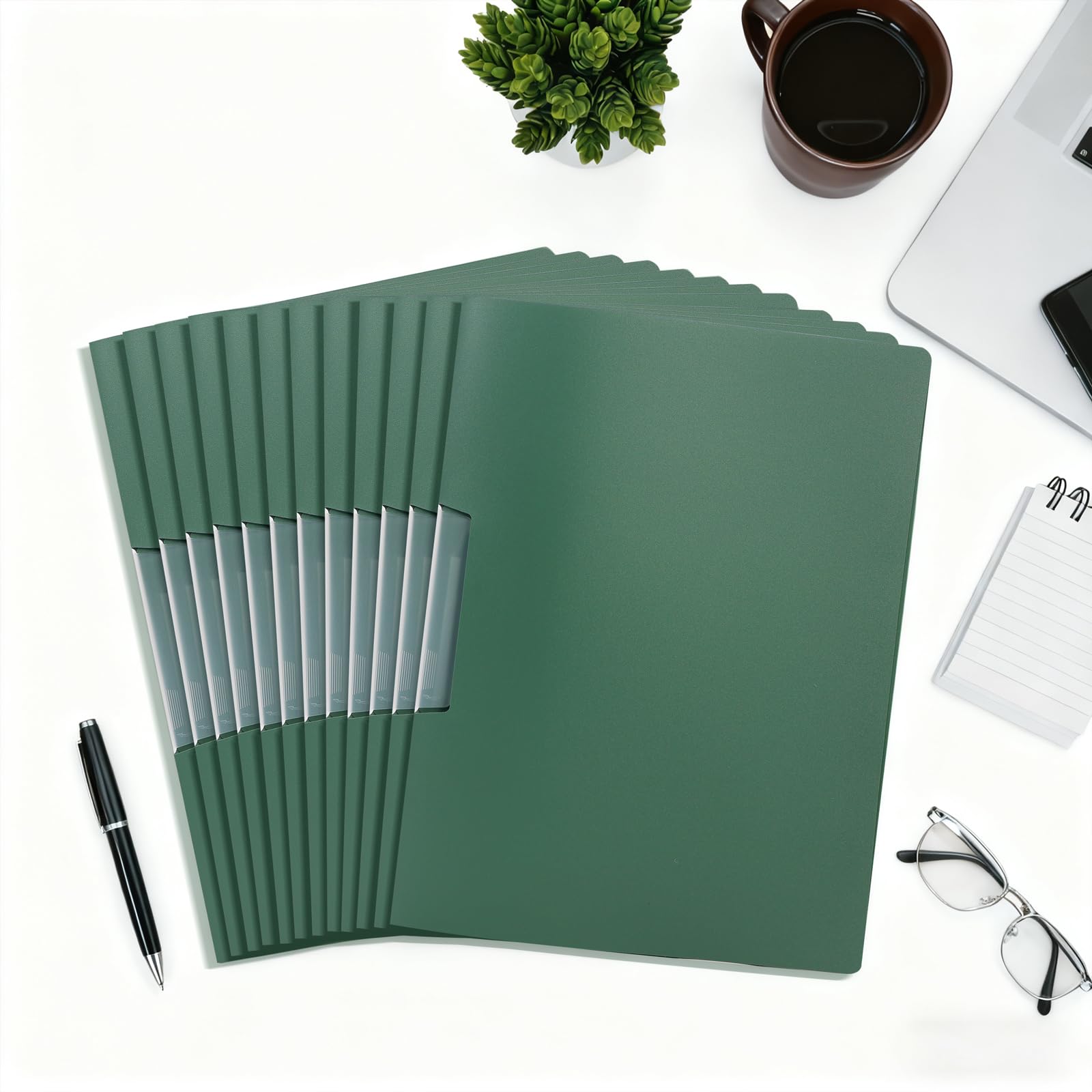 12 Pezzi A4 Cartellina Portadocumenti con Clip,Copertine per Rilegatura in Plastica per Scuola e Ufficio(Verde)