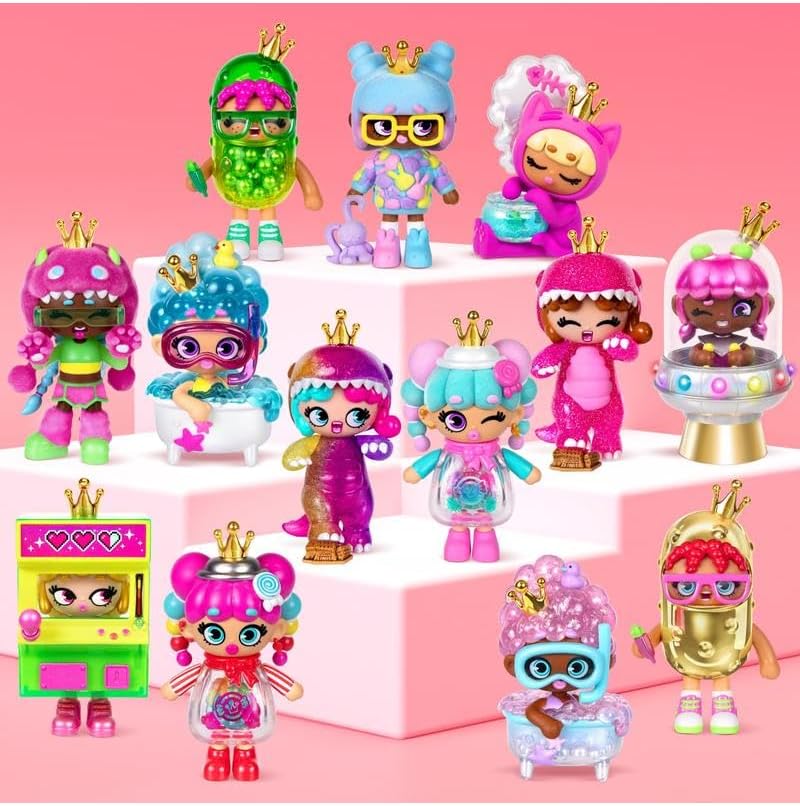 XOX Kweenie 4 Inch Mystery Figurine 4-Pack Bundled Gift Set - (2) Quirky Kweens and (2) Fearless Kweens Series Includes Display Case