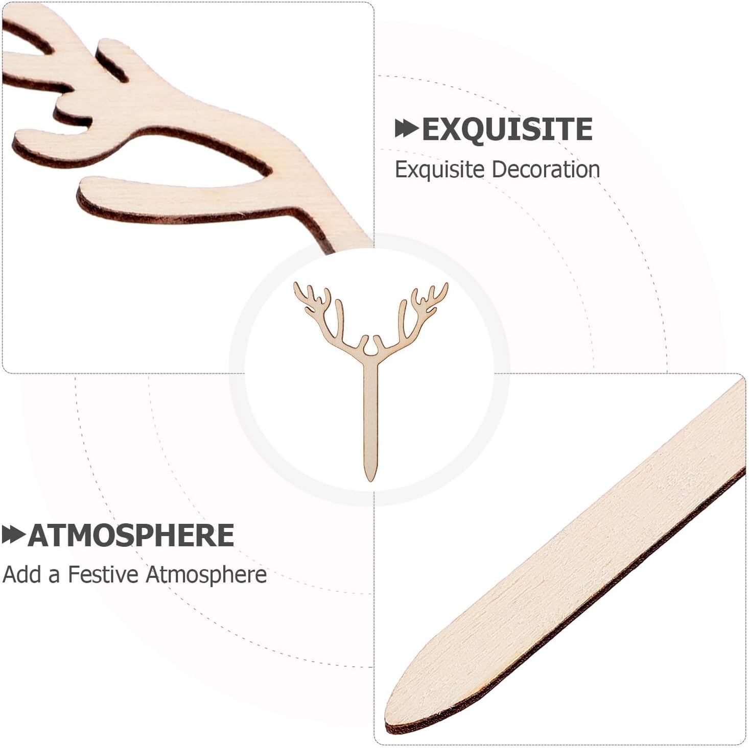 ORFOFE 10pcs Wooden Deer Antlers Cake Toppers for Wedding Halloween Birthday Party Decorations Non-edible Cupcake Picks Festive Holiday Craft Supplies