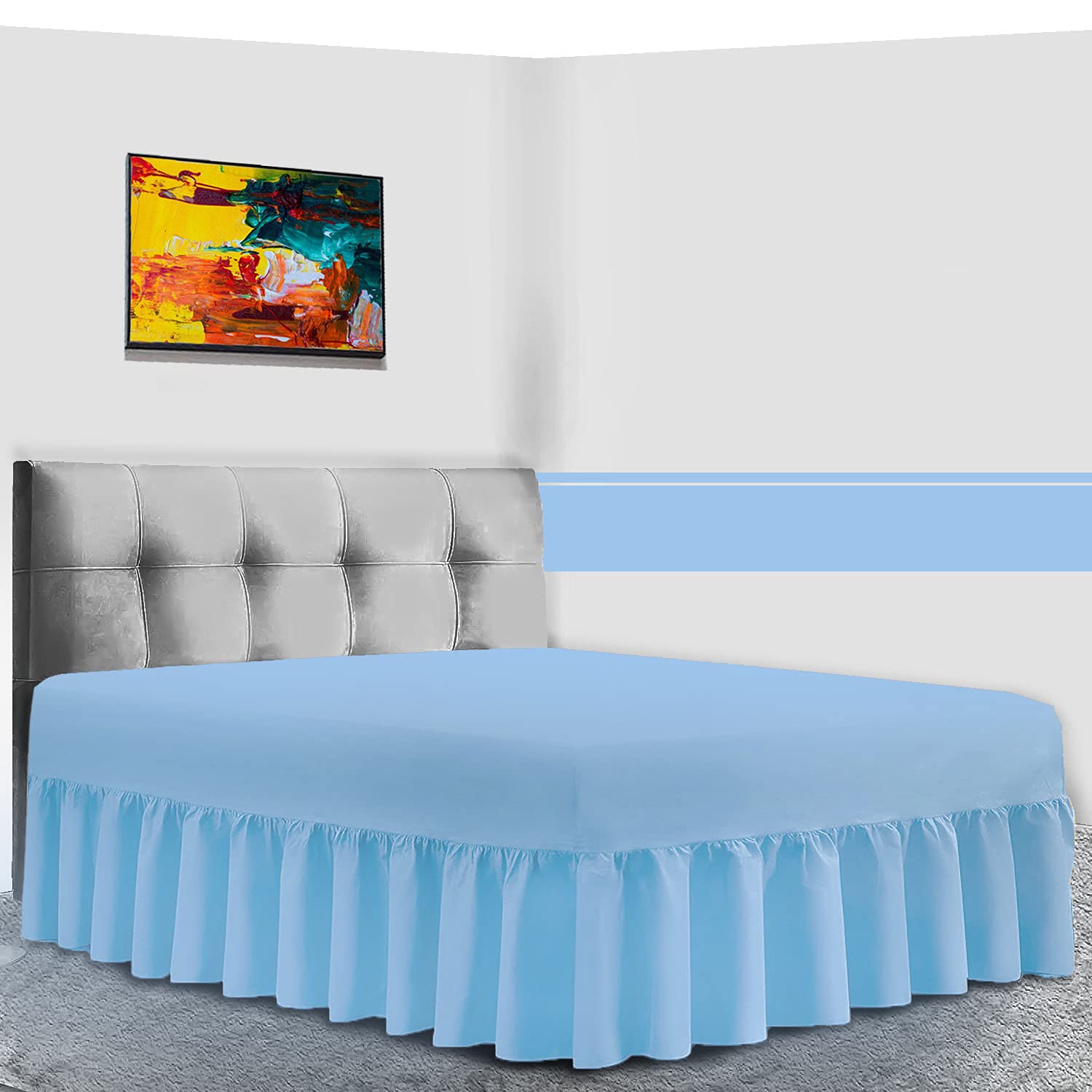 Gaveno Cavailia Luxury Non-Iron PERCALE VALANCE Sheet, Poly-Cotton, Blue , Single
