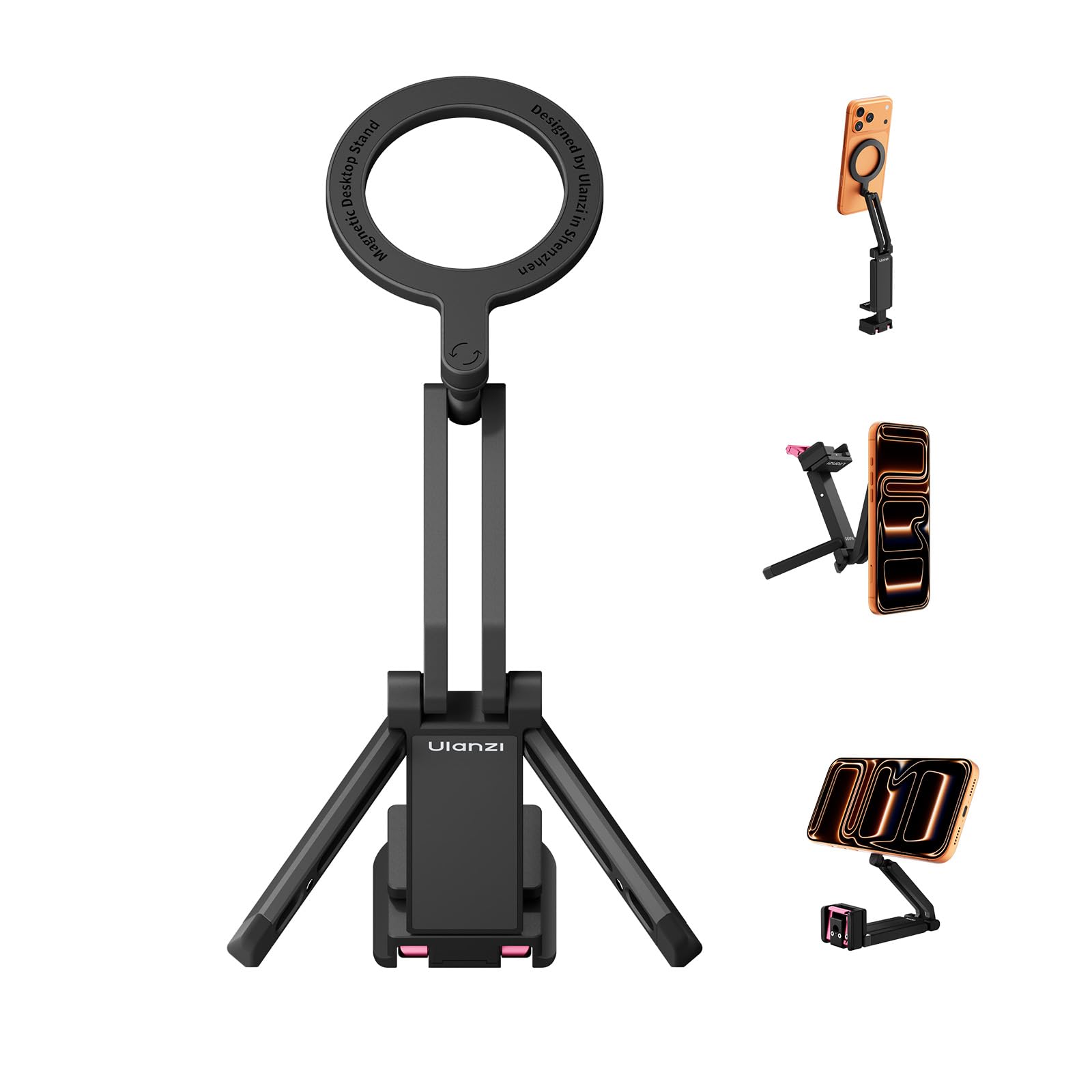 ULANZI MA90 Multifunctional Magnetic Phone Tripod for iPhone 16/15 Pro - 18N Strong Magnet, Clamp & Mantis Modes, Portable Desktop Stand with 1/4" Tripod Mount & Carabiner for Vlog/Travel-image-47