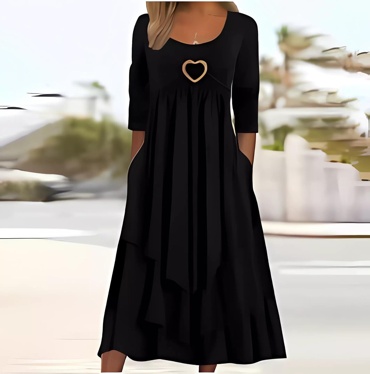 Womens Spring Dresses for Wedding Guest Cute Heart Casual Plus Size Long Sleeve Tiered Maxi Dress with Pockets - Image 2