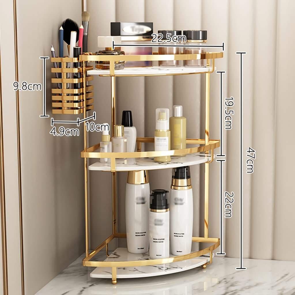 Makeup Organizer Shelf, 2-3 Tier Cosmetic Storage Basket, Wire Vanity Organizer Rack, for Bathroom, Dresser, Countertop,Removable and Easy to Clean(Gold a 22.5 * 47cm) image 3