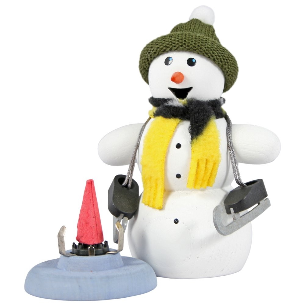 Kuhnert Rauchmann/Räucherfigur aus Holz - Schneemann mit Schlittschuhen - ca. 13 cm - Made in Germany