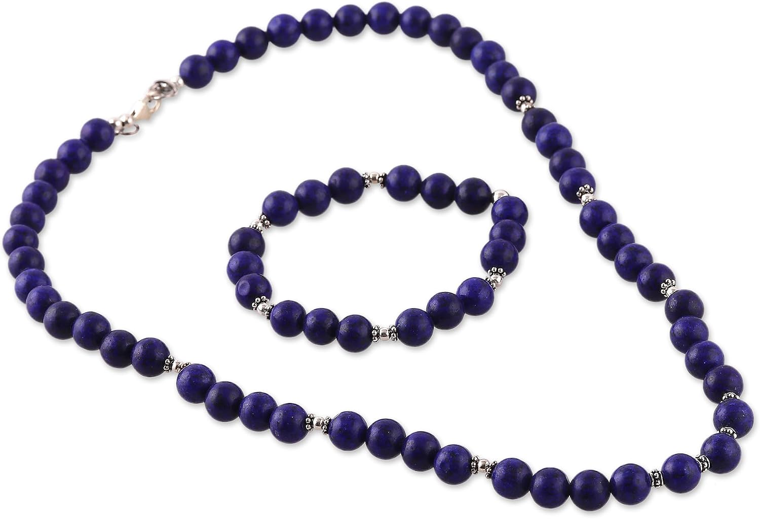 NOVICA Lapis lazuli .925 Sterling Silver Beaded Jewelry Set 'Beads of Intellect'