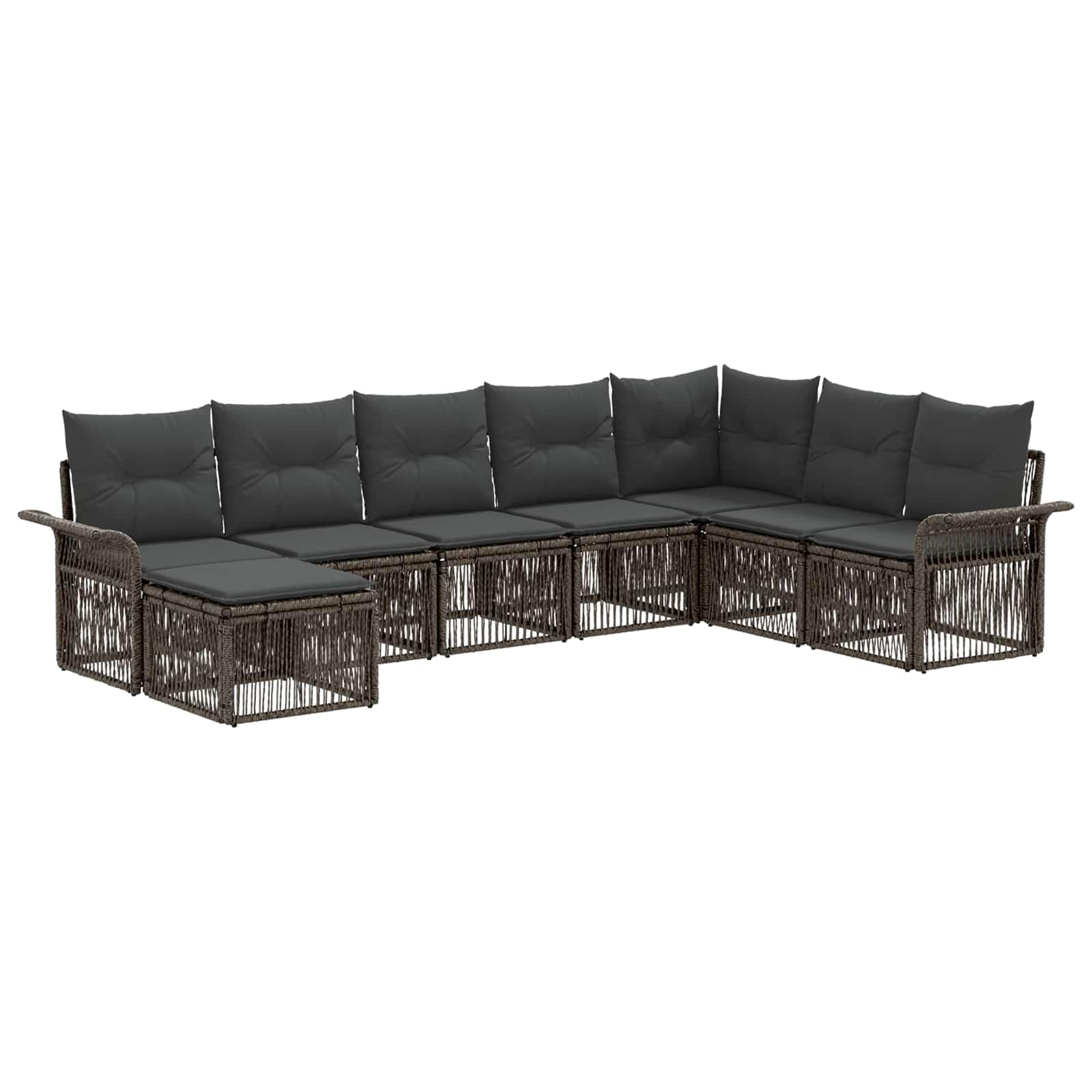 Set di divani da giardino in polyrattan, 8 pezzi, grigio | Gruppo lounge modulare in polyrattan grigio per terrazza e giardino, con comodo cuscino per seduta.