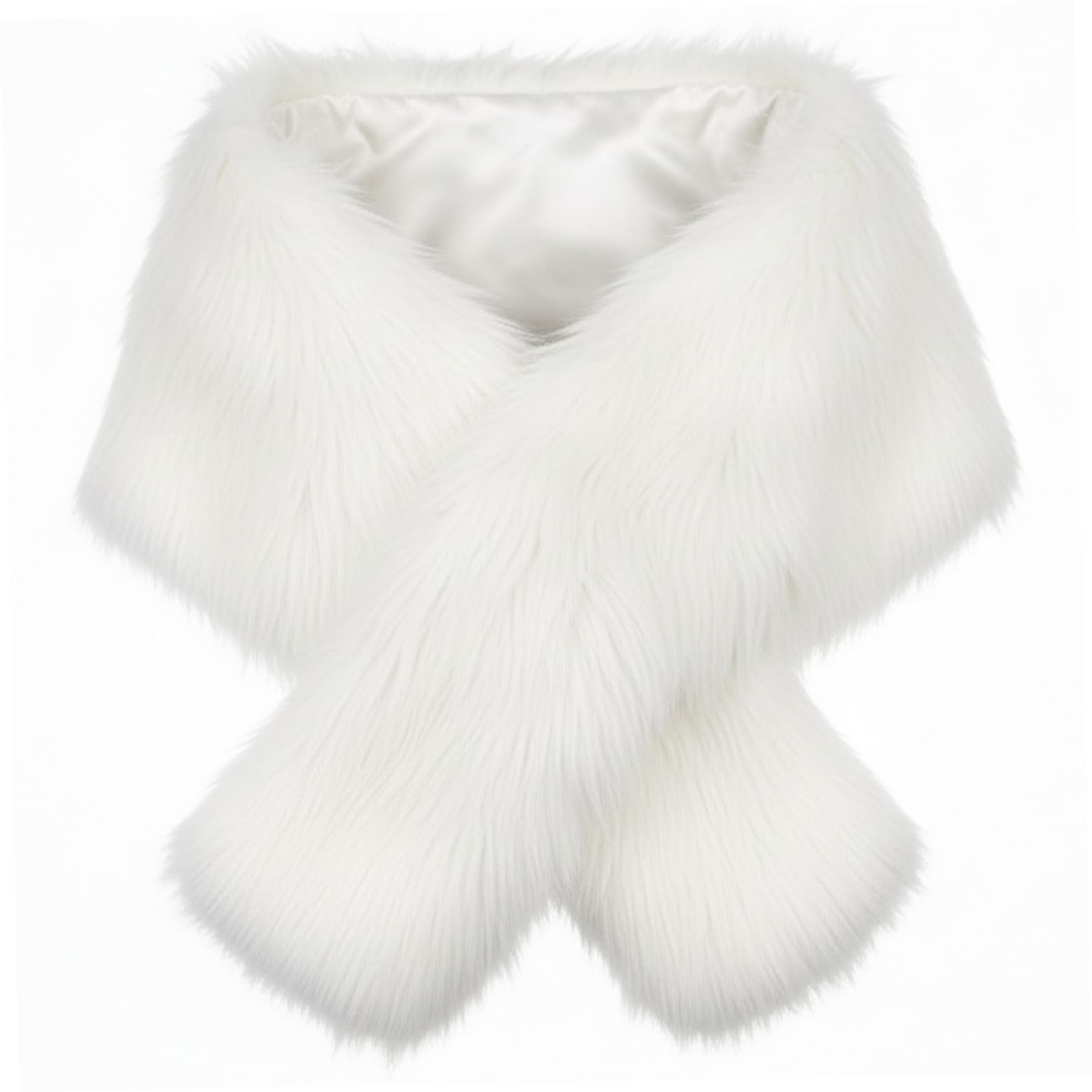 Tsawntd Faux Furs Shawl 63x11.8 inch Soft Warm White Furs Shawl Scarf Shrug Neck Warmer for Women, Evening Dresses, Weddings