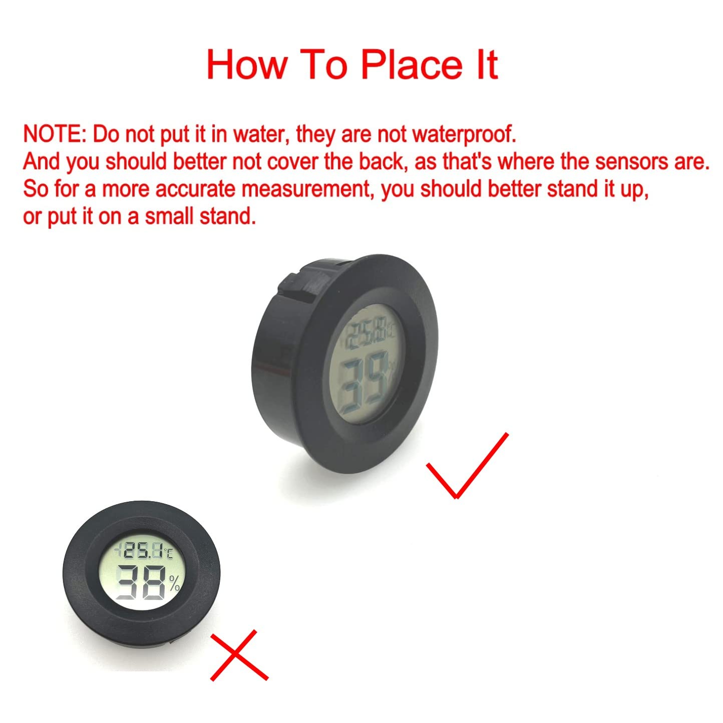 JZK Lot de 3 petits thermomètres hygromètres numériques ronds avec batterie pour voiture/chambre/salle de bain, moniteur d'humidité, jauge de température et d'humidité pour réservoir de reptiles