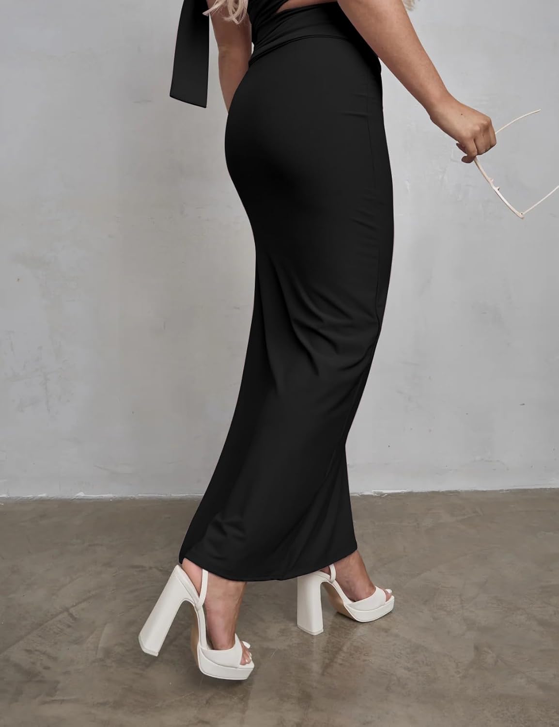 Two Piece Skirt Set for Women - Sexy 2 Pc Outfits Sleeveless One Shoulder Crop Top Maxi Long Bodycon Skirts Sets - Image 7