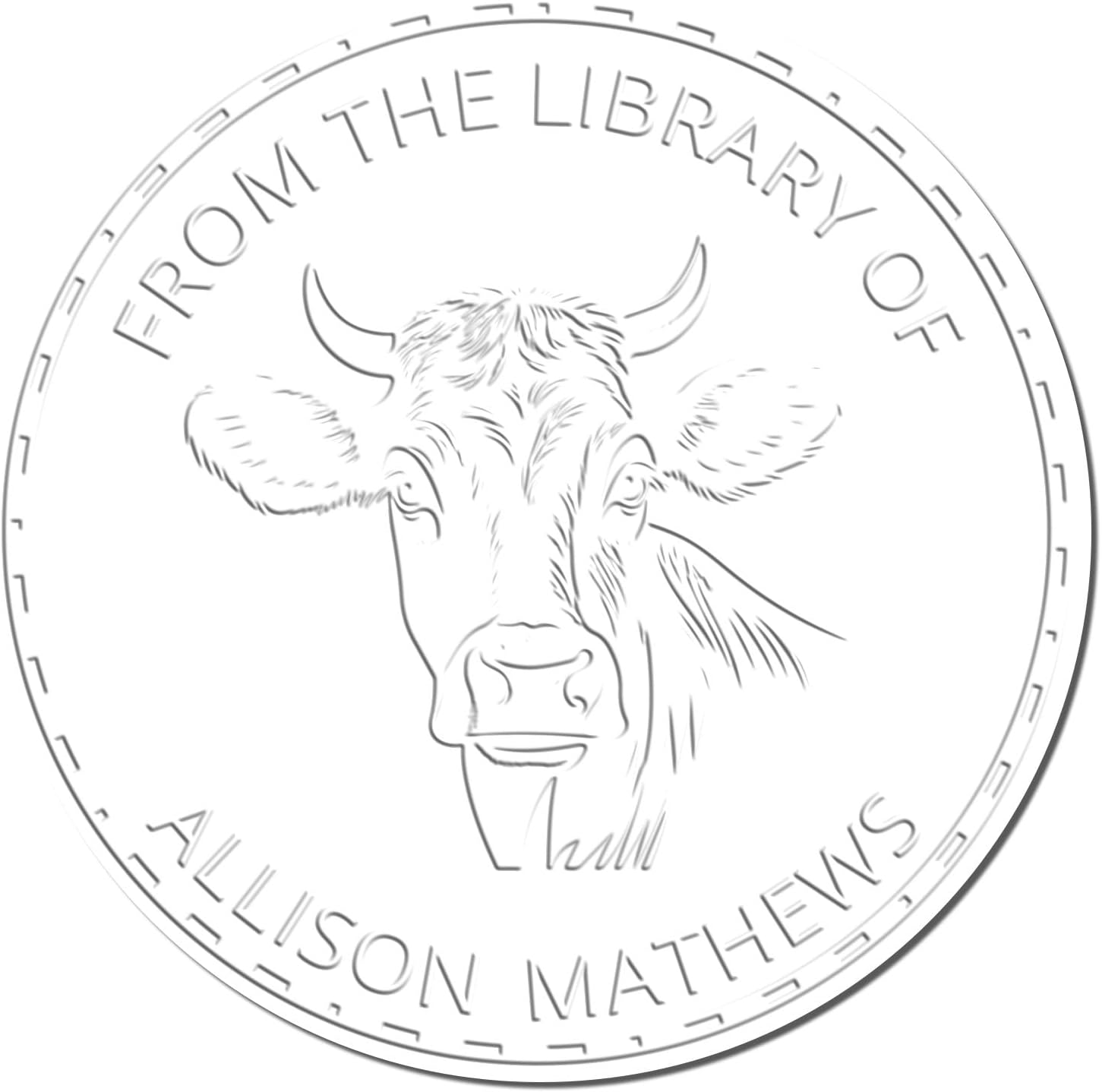 Soft Bessie Cow Customizable Library Embosser Seal for Kids Books | Personalized Book Logo Seal for Home Library Collection | Custom Reading Nook Embossing Stamp for Children's Books, 1-5/8" Round