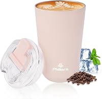 Philorn Termosz Bögre 380ml Fedéllel - Rozsdamentes Acél Hőszigetelt Kávés Pohár Utazáshoz, Rózsaszín 1