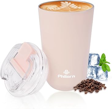PHILORN Pink Coffee Tumbler - 12 OZ Insulated Coffee Mug With Lid