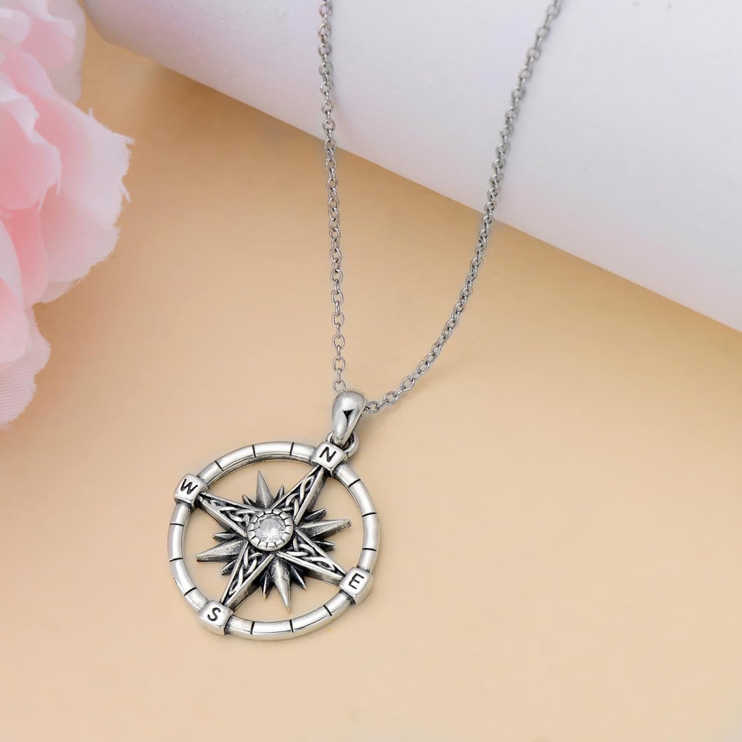 MONGAS Compass Necklace Sterling Silver Celtic Pendant Necklace Compass Jewelry for Women Men - Image 5