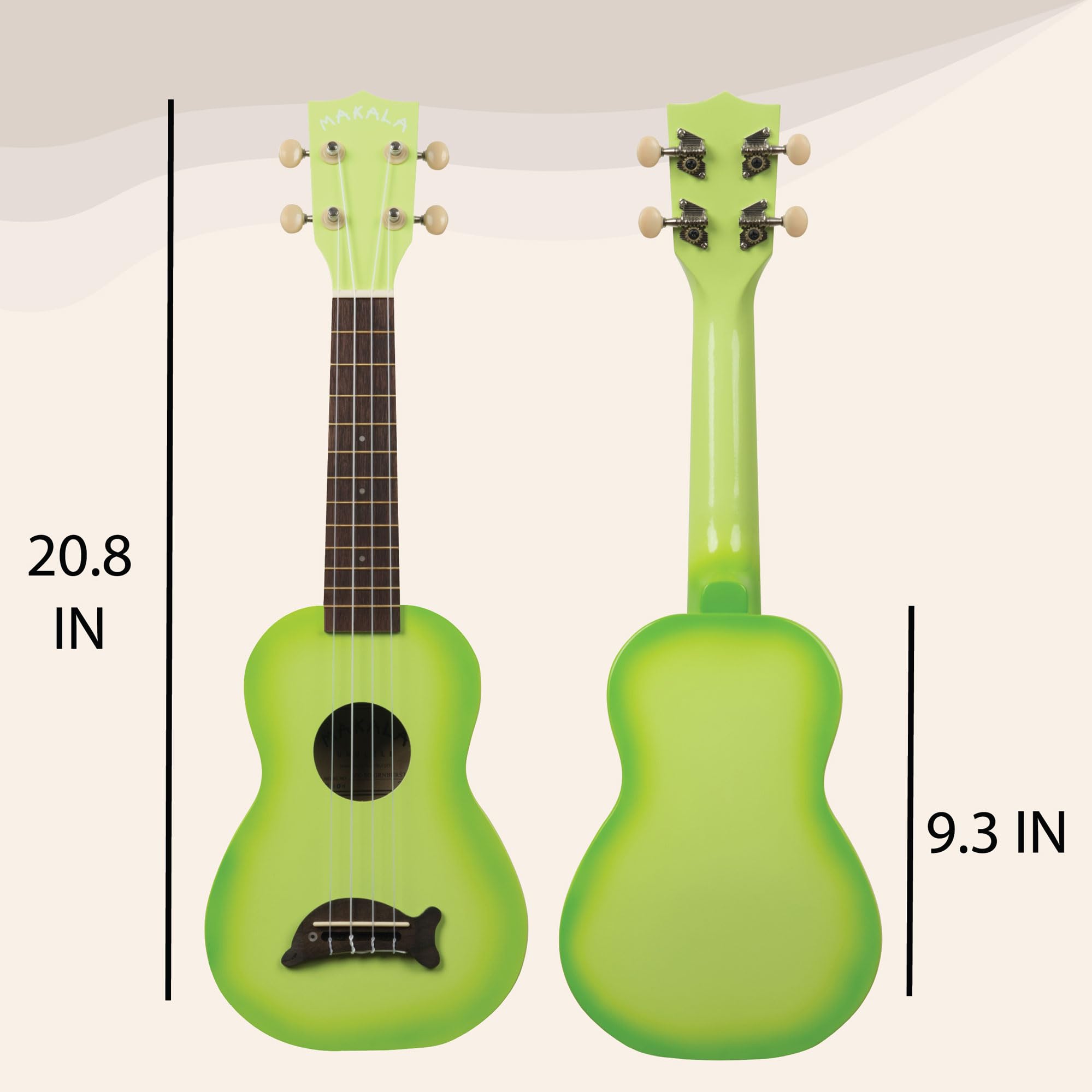 Kala Brand Music Co. Makala Dolphin, 4-String Ukulele, Green Burst, Soprano Vibrant Design, Aquila Strings, & Durable Build - Image 4