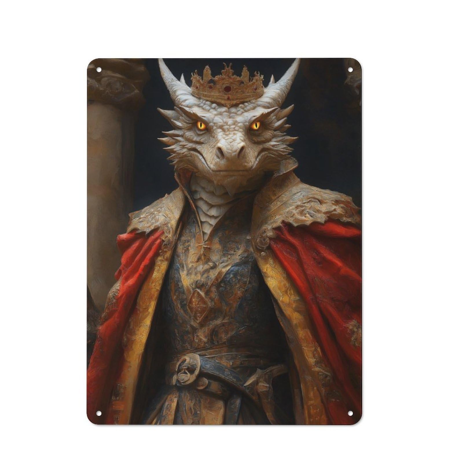 Junmoney Dragon King Portrait Decorative Metal Plaque 40X30cm, Garage Style Shed Wall Plaque For Workshop, Basement, Shed Or Games Room