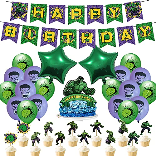 QICI Invincible Hulk Party Decoration, Superhero Hulk Theme Party Supplies Includes Happy Birthday Banner Kids Birthday Party Decoration