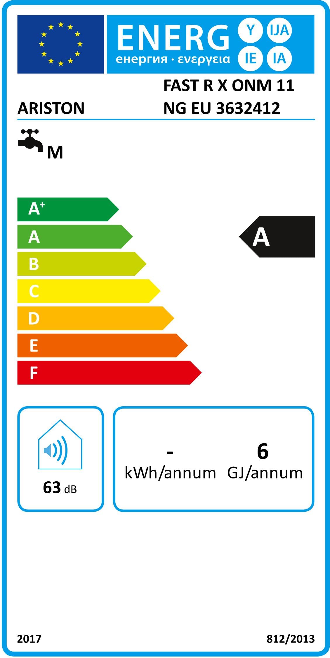 Ariston, nagrzewnica gazowa do atmosfery FAST R X ONM 11 Gaz ziemny EU - wyprodukowano do instalacji w Hiszpanii