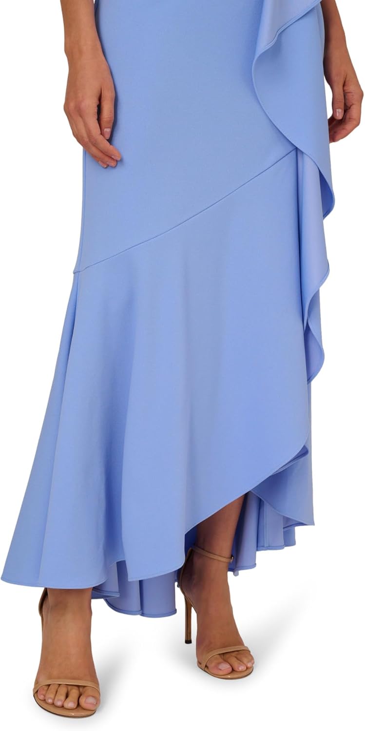 Adrianna Papell Asymmetrical Bead Crepe Gown, Electric Ice