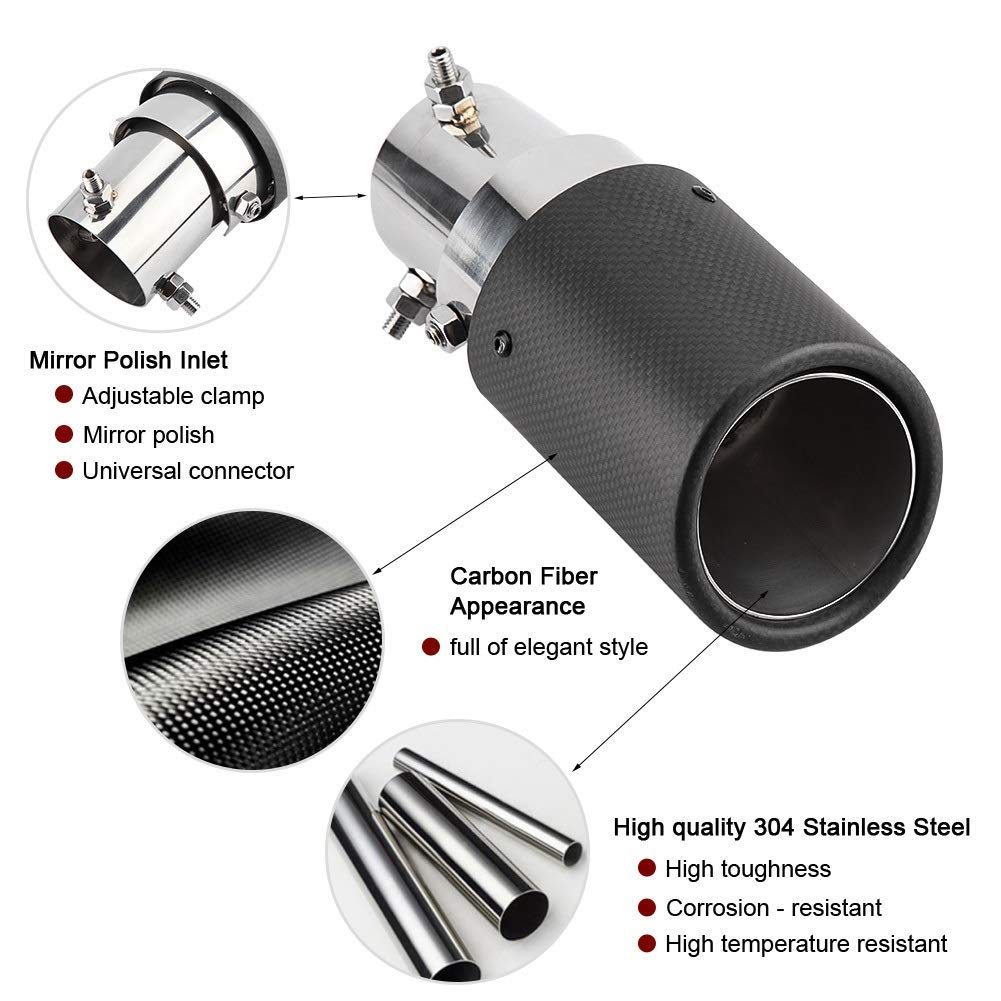Terminali di scarico Per Auto, Terminali Di Scarico Silenziatore, 63-89mm in fibra di carbonio stile auto regolabile singola uscita tubo di scarico marmitta punta coda gola per tubo di scarico 40-54mm