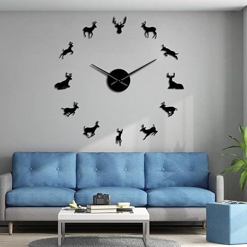 Miniatura 6 de The Geeky Days Woodland Deer Giant DIY Reloj de pared grande con efecto espejo, arte de pared, decoración del hogar, reloj grande sin marco, color