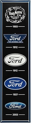 Ford Logo Evolution - Letrero de metal vertical en relieve – Letrero vintage de Ford para garaje o cueva de hombre