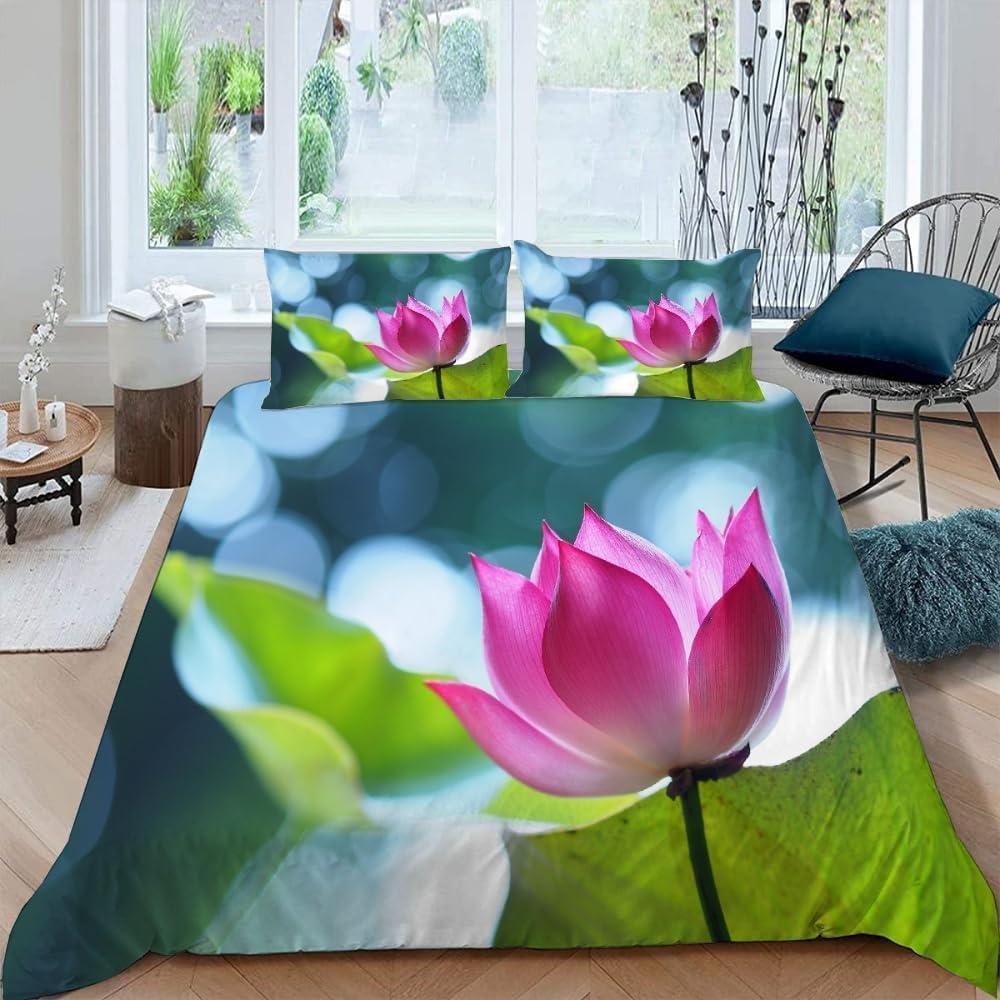 Pościel 200 x 220 cm, różowe kwiaty, przytulna, miękka pościel z mikrofibry, komplet pościeli na lato, poszwa na kołdrę 200 x 220 cm, z zamkiem błyskawicznym i 2 poszewkami na poduszkę 80 x 80 cm, D