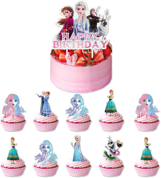 25pcs Pink Frozen Cake Toppers Cupcake Toppers,Girl Frozen
