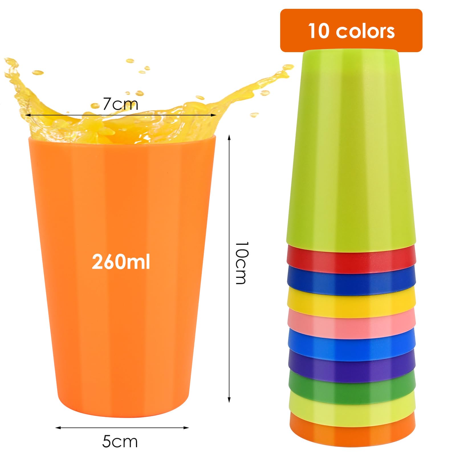 Bicchieri Di Plastica Riutilizzabili RETON – 36 Pezzi, 260 Ml, 12 Colori, PP Alimentare – Per Bambini, Feste, Casa