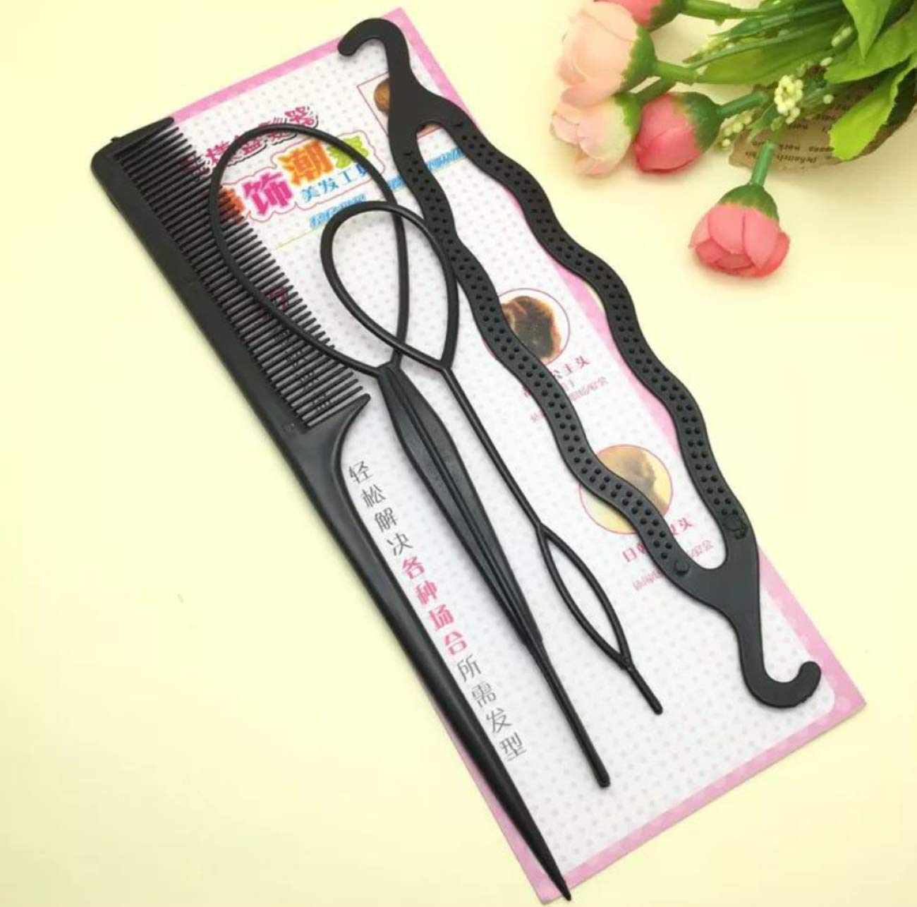 Chronex Juda Bun Maker Hair Styling Tool for Women and Girls | DIY Braiding & Bun Shaper Accessory | Plastic Hair Separator Comb for Easy Styling at Home | Tool & Beauty Accessory (Black, Pack of 6)