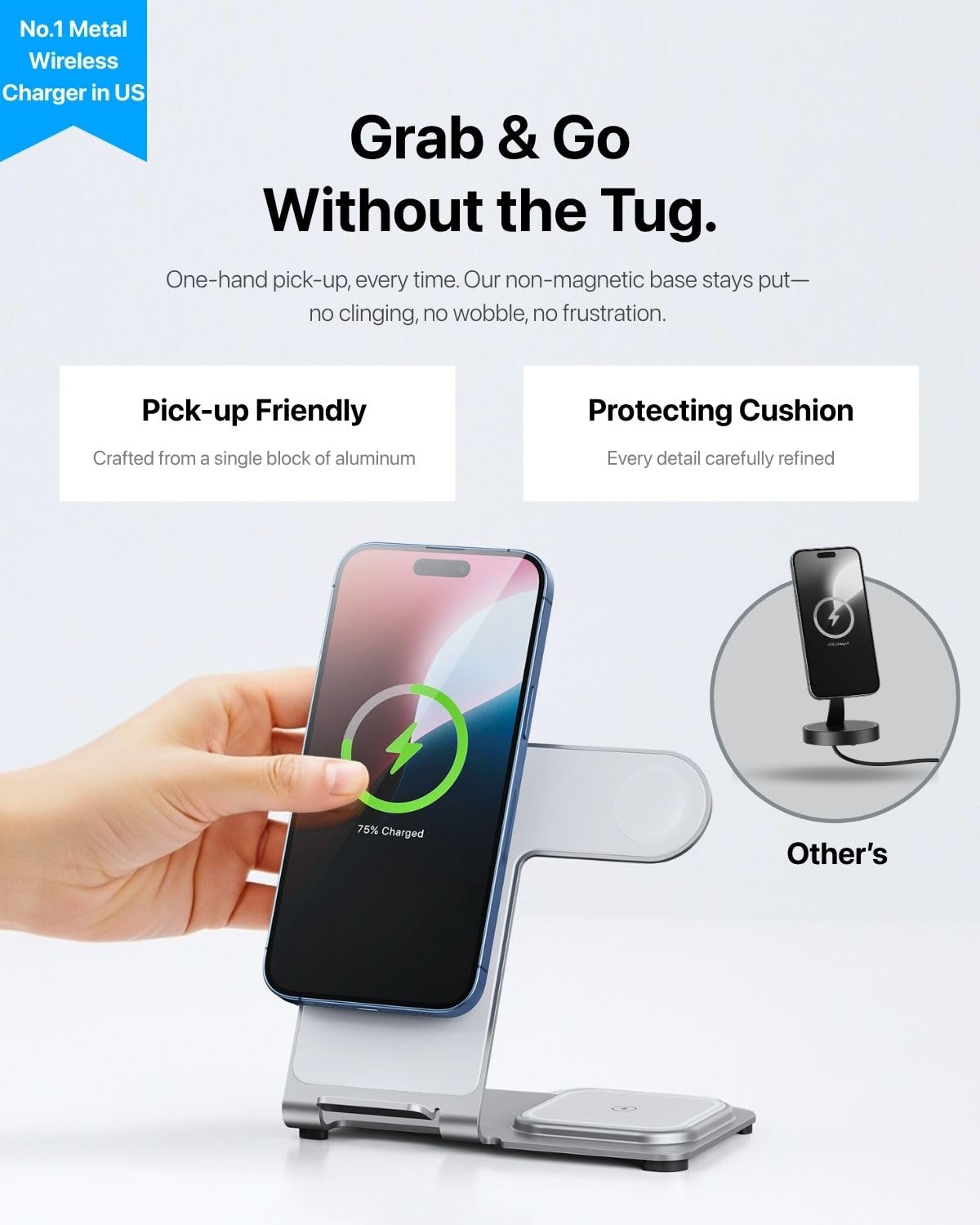 Estación de carga inalámbrica 3 en 1 para iPhone, Apple Watch, AirPods, soporte de carga rápida con indicador LED