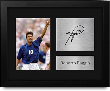 HWC Trading Roberto Baggio Italy Gifts Printed Signed Autograph Picture for Soccer Fans and Supporters - US Letter Framed ID-008748