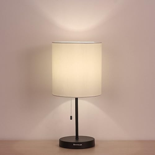 HAITRAL Lámpara de mesita de noche minimalista y moderna con pantalla de tela y interruptor de cadena de tracción lámpara de palo para dormitorios