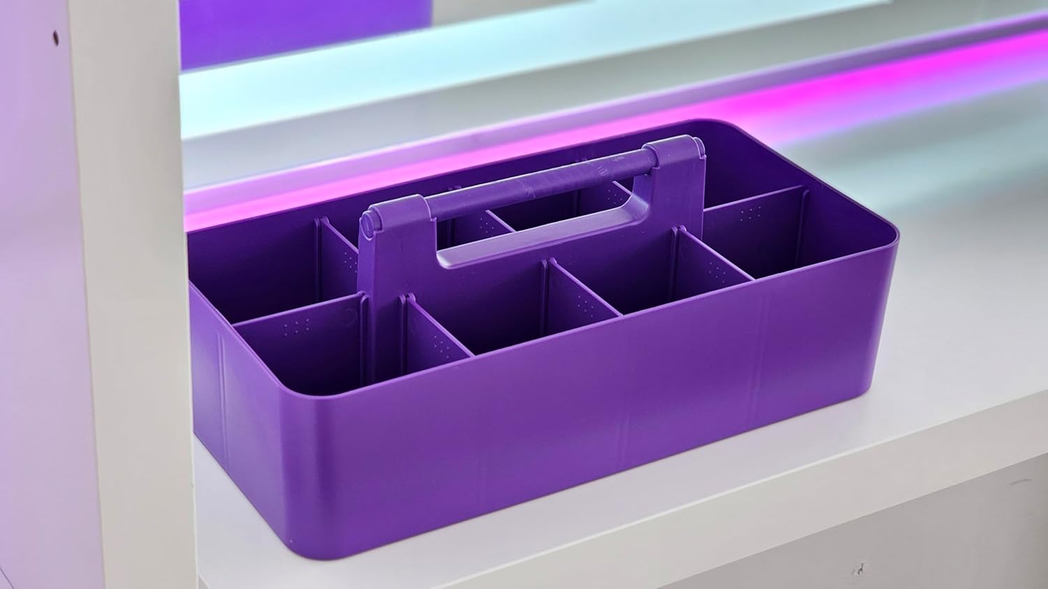 Portable Caddy Organizer -2 Stackable Plastic Caddy with Handle | Desk, Makeup, Dorm Caddy, Classroom Art Organizers (Made In Usa) (Mint/Royal Purple)