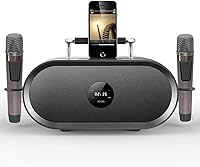 Vista 1 de RHM K666 - Máquina de karaoke con graves ricos y profundos, sonido potente, 2 micrófonos inalámbricos, batería recargable, 8 horas de reproducción
