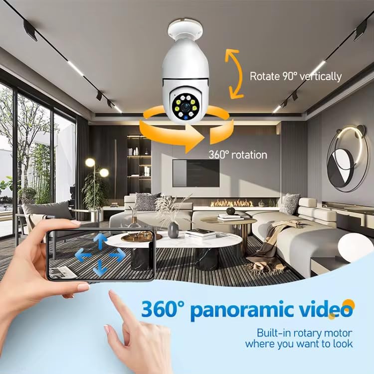Image of SIFER 1080p HD Smart Wi-Fi CCTV Home Security Camera | Indoor 360 Smart CCTV Camera | Bulb Camera | 128GB SD Card Support (Not Included) | Perfect for Home, Office Monitoring