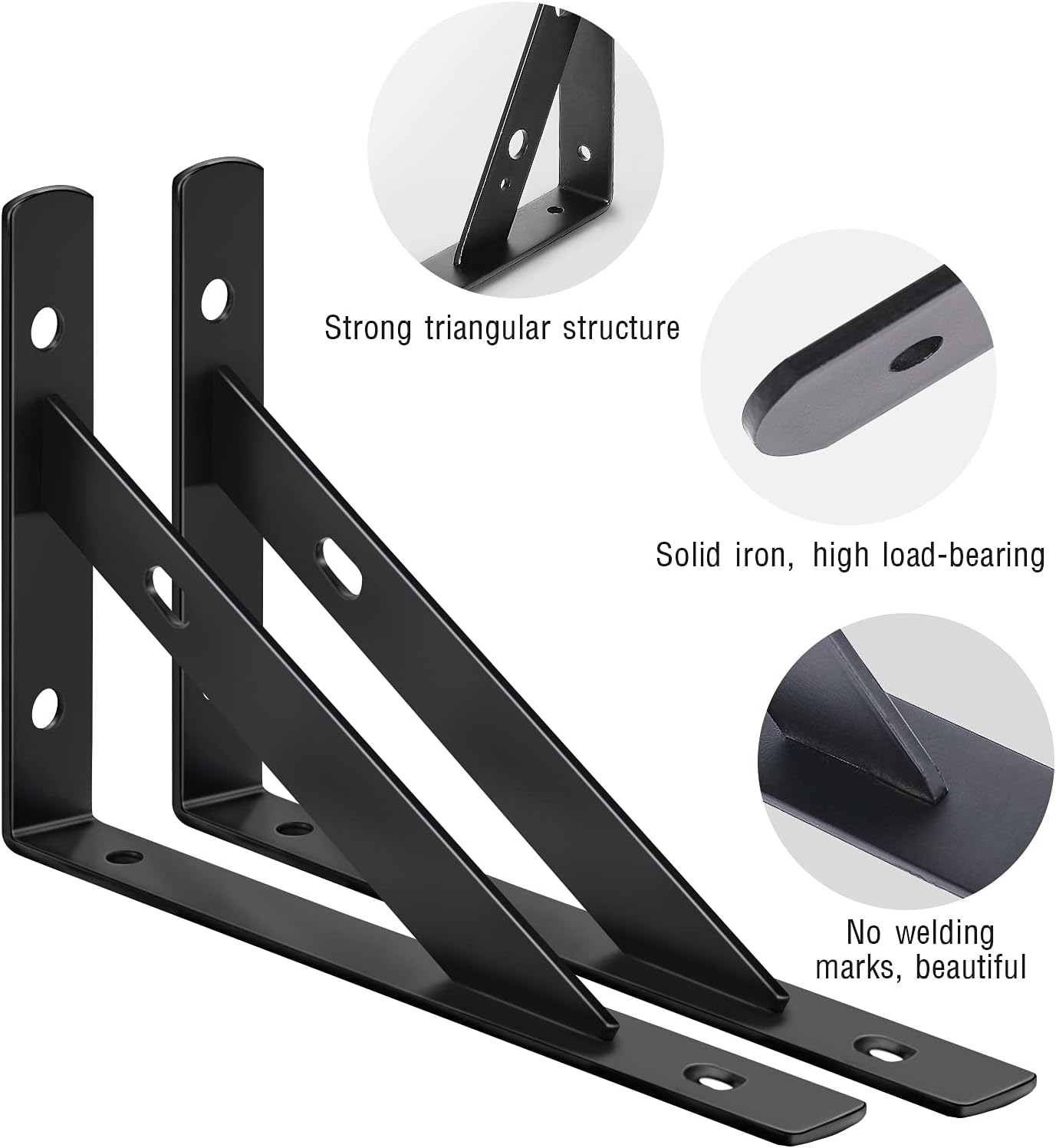 Black Heavy Duty Shelf Brackets with Screws,300mm x 185mm(4 PCS),Used