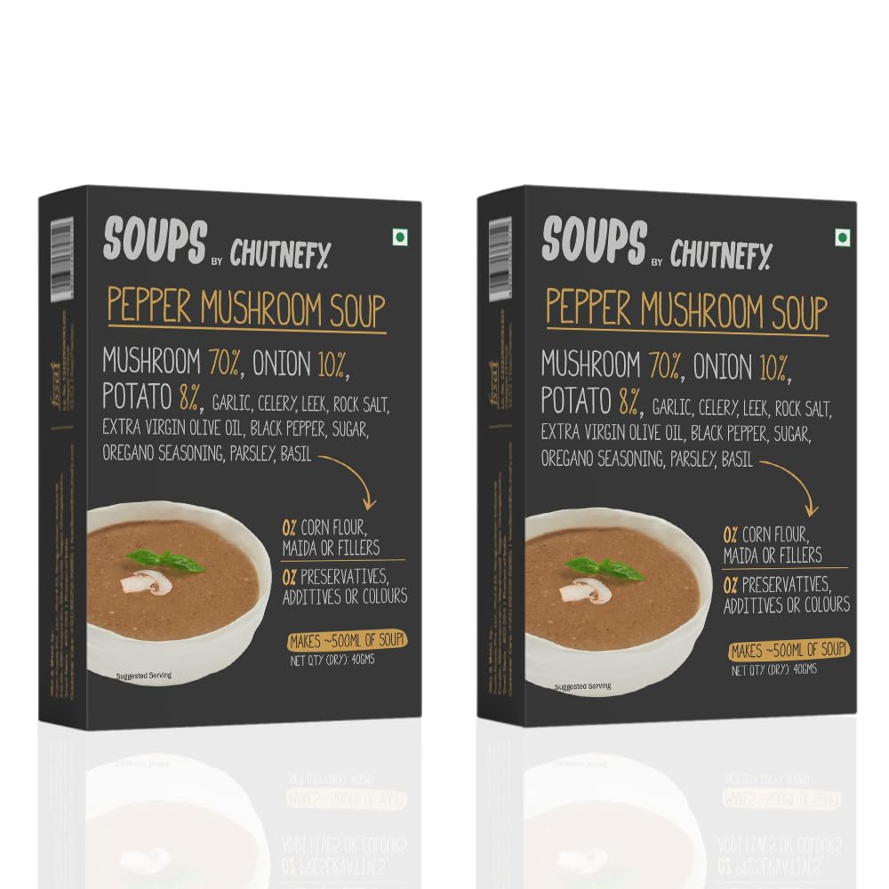 Chutnefy Instant Pepper Mushroom Soup - Pack of 2 (Serves 4) |Healthy Vegetable Soups | Home Style Ready to Eat - No Cooking Needed | 0% Additives and Preservatives (B0CQNNKVK6) Amazon Price History, Amazon Price Tracker