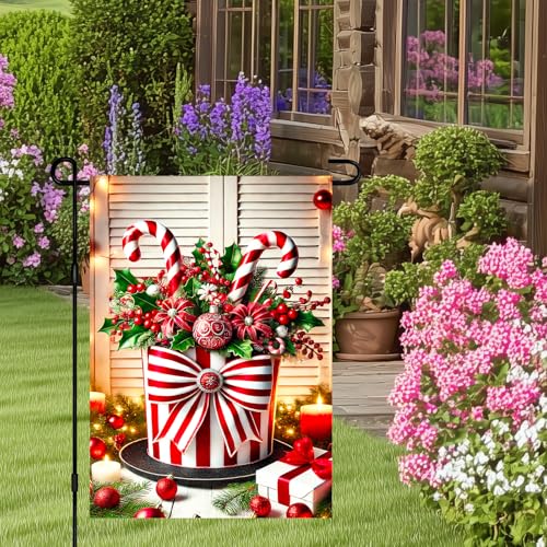 Image of BlissYard Christmas Candy Cane Garden Flag 12x18 Inch Polyester